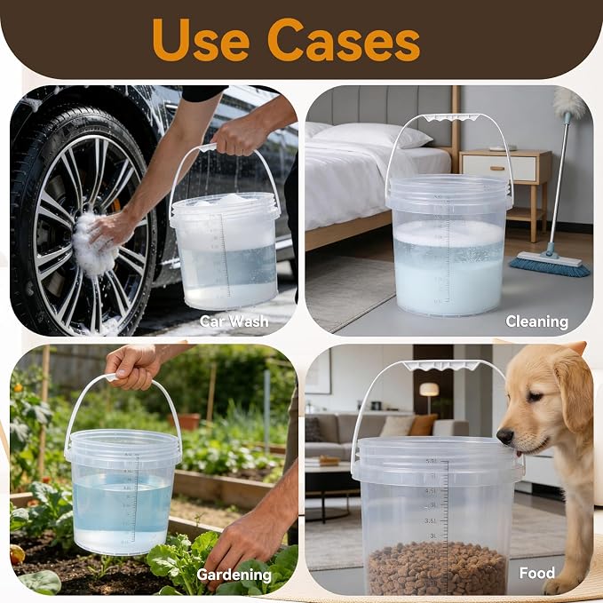 3 Pack 2.6 Gal & 1.3 Gallon Bucket with Lid, Clear Plastic Food Storage Containers, Food Grade Buckets with Lids for Ice Cream, Dog Food, Water, Large Quart Container with Handle
