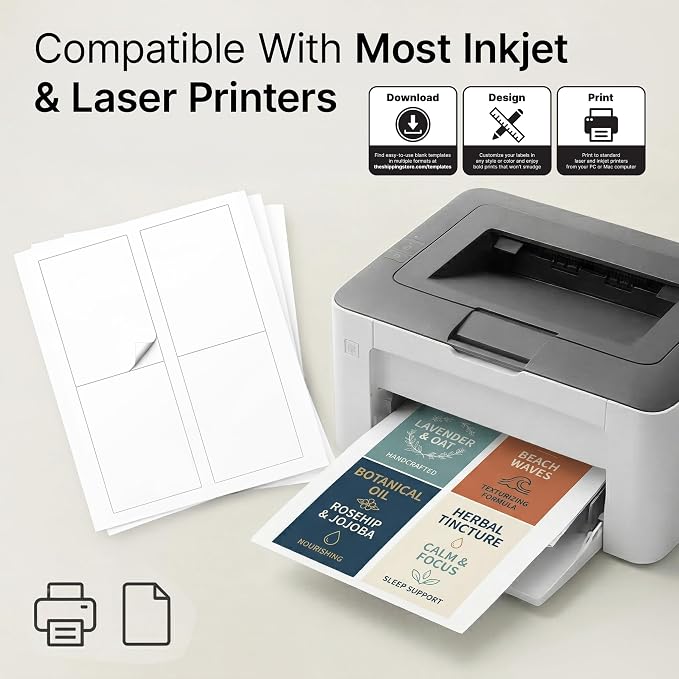 3.5" X 5" Matte White Printable Shipping Labels (250 Sheets, 1000 Stickers) Mailing and Address Labels, Product Packaging Stickers for Laser & Inkjet Printers - Spartan Industrial Template R016