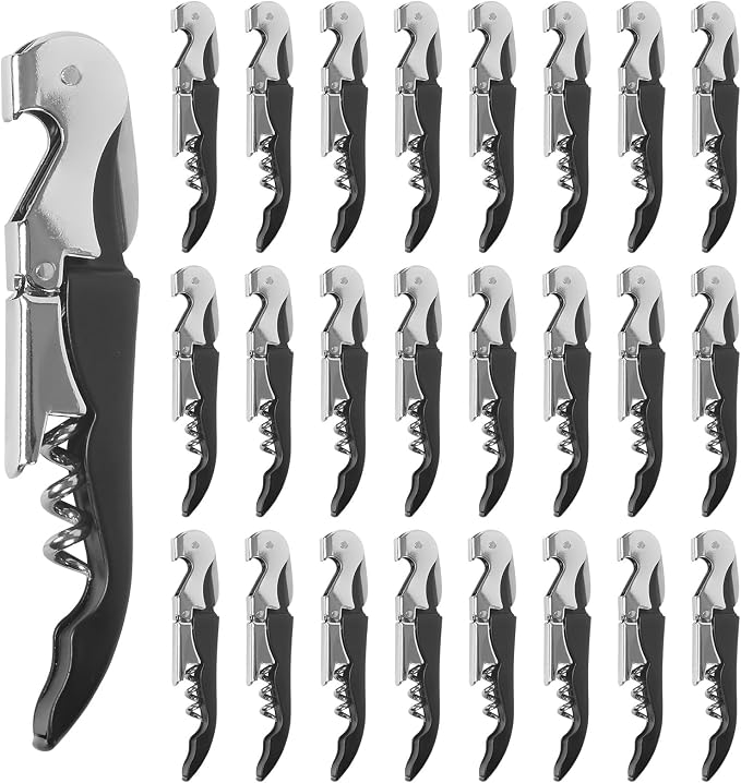 24 Pack Black Corkscrew Wine Openers Upgraded Heavy Duty Stainless Steel Wine Opener Bulk Double Hinged Wine Key for Serves Waiters Bartenders Party Wine Opener Favor (Black)