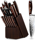 Kitchen Knife Set,15-Piece Knife Set With Block Wooden,Self Sharpening For Chef Knife Set,High Carbon Japan Stainless Steel Hammered Collection Knife Block Set with Steak Knives, Boxed Knife Set | Hammered Collection, High Carbon Japan Stainless Steel,...