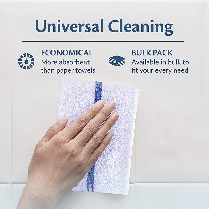 Universal Cleaning Towels, Bulk 36 Pack, 16” X 19” 100% Cotton Fully Bordered Commercial Grade Terry Weave Cloth Bar Mops for Everyday Restaurant or Home Use