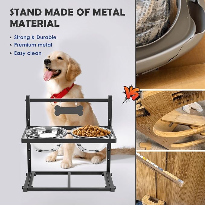 ADENGL Elevated Dog Bowls for Dogs,Raised Dog Bowl Stand with Two 1700ML Stainless Steel Bowls, Adjustable Tall Dog Food Water Bowls