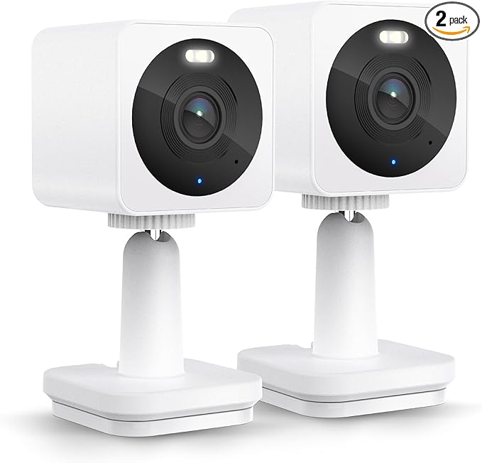 WYZE Cam OG Indoor/Outdoor 1080p Wi-Fi Smart Home Security Camera with Color Night Vision, Wired, Motion Detection, 2-Way Audio, Compatible with Alexa & Google, White (2-Pack), Free Expert Setup