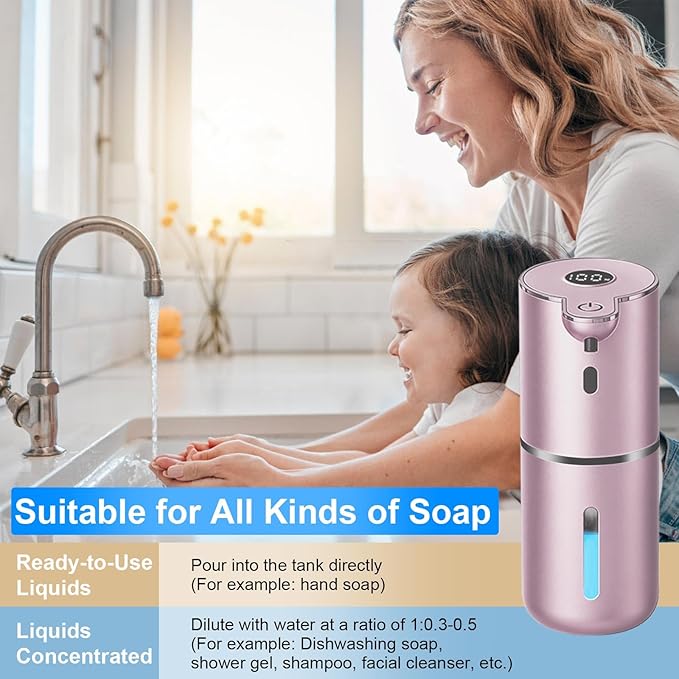 OHIFAST Automatic Liquid Soap Dispenser Touchless, USB Rechargeable Smart Hand Soap Dispenser, 6-Level Adjustable, 12.8oz/380mL Wall Mounted for Bathroom Kitchen Accessories Dish Soap-Rose Gold