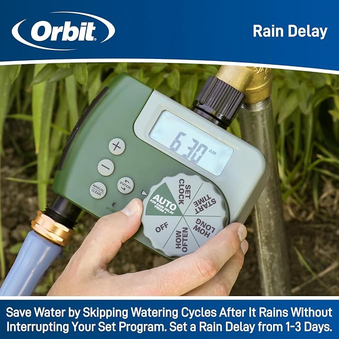 Orbit Programmable Digital Hose Watering Timer - 1 Outlet - Battery Powered - with LCD Screen - Built-in Rain Delay - Water-Resistant - 62061 (2-Pack 2 Outlet)