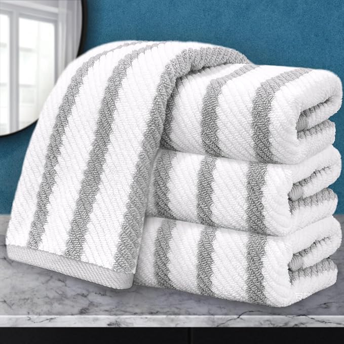 VOOVA & MOVAS Bathroom Hand Towels 4PC, 100% Cotton, 18x28 in, Gray White | Quick Dry, Thick, Soft, Absorbency, Dorm Room Essentials, Ideal For Shower, Gym, Daily Use