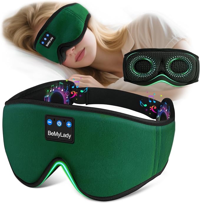Sleep mask Headphones,100% Blackout 3D Zero Eye Pressure Bluetooth Sleep mask Breathable Eye mask with Bluetooth Headphones Sleep Headphones for Side Sleepers, 14H Playtime&Bluetooth 5.4 Green