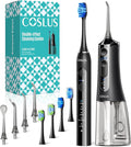 COSLUS C51C30 Water Flosser Electric Toothbrush Combo, 2-1 Oral Clean Kit | Portable Brushing & Flossing for Teeth & Braces Cleaning, Multiple Modes for Family Use, Cordless for Home & Travel, Black
