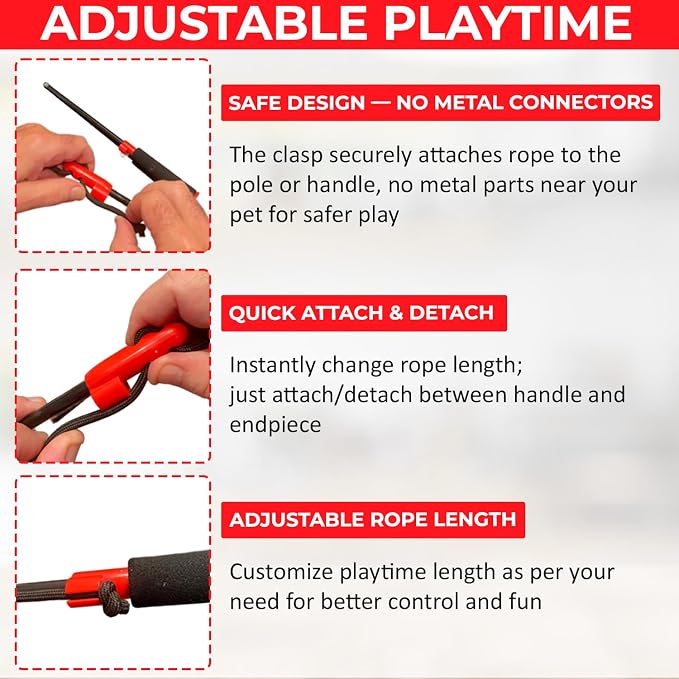 PET Wrangler 2.0 - Upgraded Flirt Pole for Dogs, Interactive Dog Toy with Reinforced 50" Pole &10ft Cord, Creates Extended Play Area, 3 Changeable Lures for Training, Exercise, & Enrichment