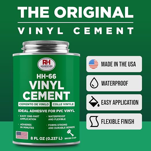 HH-66 Vinyl Cement 8 oz - Vinyl Adhesive, Cement Glue, Industrial Contact Cement for PVC & Vinyl Repair - Waterproof Flexible Vinyl Glue for Tarps, Pool Liners, Inflatables & Marine – RH Adhesives