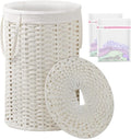 SETVSON Large Laundry Hamper Laundry Basket Round 34.3 Gal PE, White | Decorative PE Rattan Furniture Look for Bedroom, Jumbo Open-Top Laundry Hamper, Removable Bag, 2 Mesh Bags, Handles