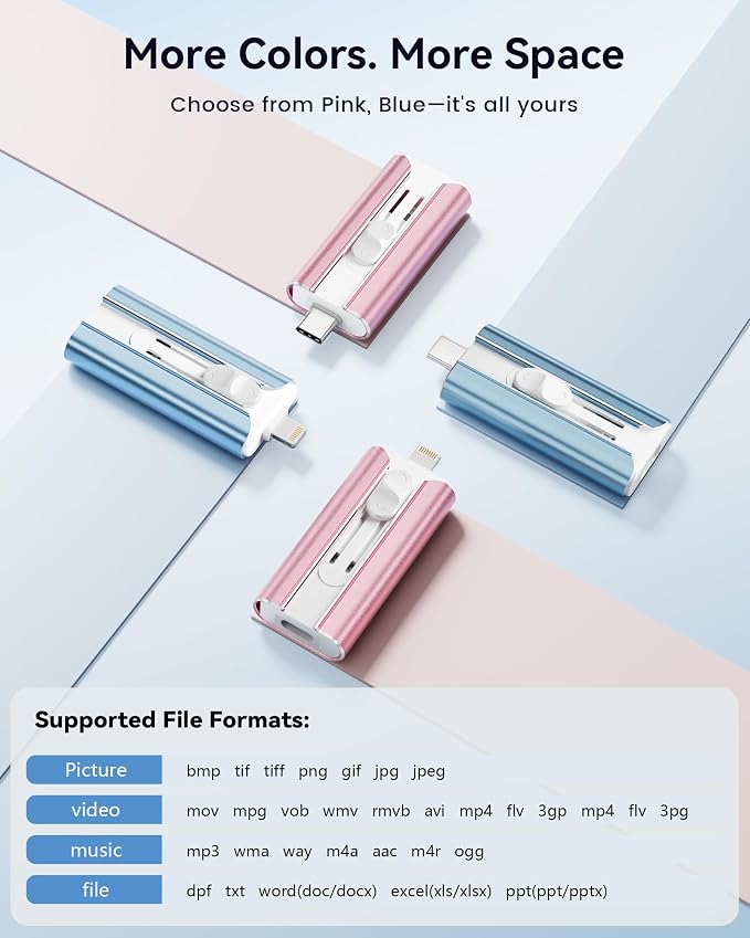 MFi Certified Flash Drive 512GB for iPhone Thumb Drive USB Memory Stick | iPhone Flash Drive Photo Stick for Photos , High Speed External Storage Jump Drive for iPhone/iPad/Android/PC(Light Blue)
