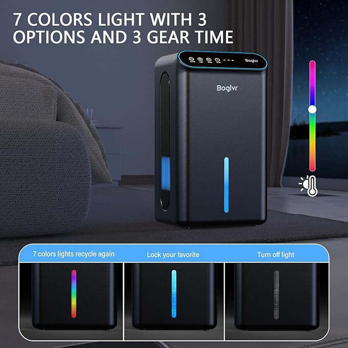 Dehumidifier for Home up to 1000 sq.ft, 98oz Small Quiet Dehumidifier with Drain Hose, 3 Timer Modes, Auto Shut Off, Aromatherapy & 7 Color Light for Bedroom, Bathroom, Basement (Black)