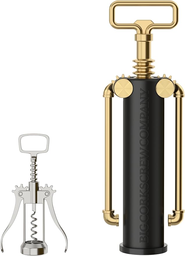 Large Tabletop Corkscrew Wine Opener Centerpiece - Aluminum & Brass Finish Bottle Opener, Tablescape Decor, Luxury Gift for wine lovers, Dad, Mom, Retirement, Housewarming, Corporate Matte Black