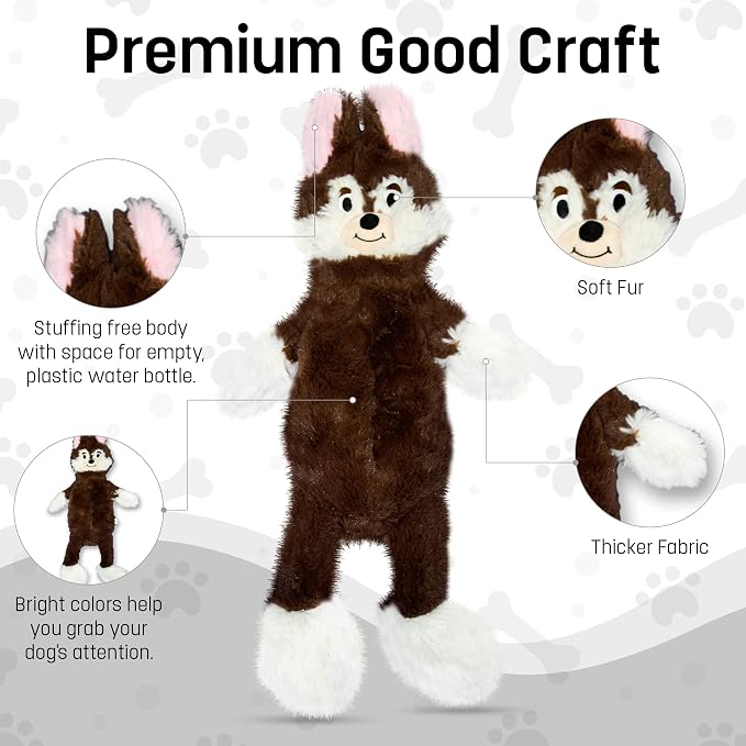FGA MARKETPLACE Frog Rabbit and Fox Flat NO Stuffing NO Squeak Plush Dog Toy, Funny Style Will Entertain Your Pet for Hours, Recommended for Small and Medium Dog 21 INCH Long