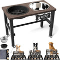 SHAINFUN Elevated Dog Bowls with Slow Feeder & Mat for Medium Large Dogs, Adjustable Height, Raised Dog Bowl Stand with 2 Stainless Steel 58oz Bowls, Tall Dogs Food Water Bowl Wooden & Metal Holder