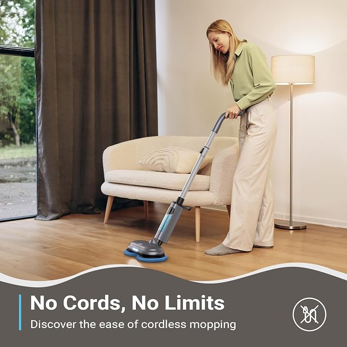 iDOO Cordless Electric Mop, Rechargeable Spin Mop with Water Spray & LED Headlight, Quiet Self Propelled Floor Cleaner, Lightweight Floor Scrubber for All Floors