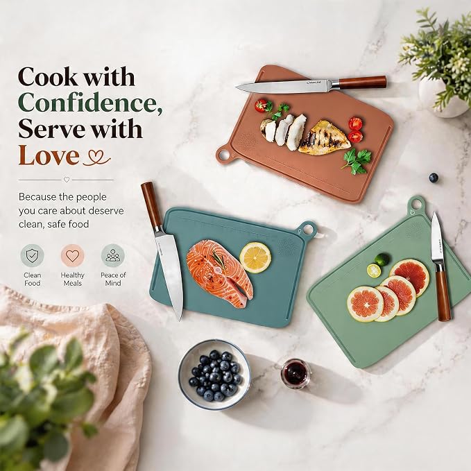 Charmline Smart Cutting Board and Knife Set with Organizer | Practical Gift for Mom, Dad, Housewarming, Birthday & Christmas, Color-coded Boards for Different Food Types, Self-Cleaning