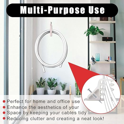 100Pcs Cable Stackers, White Cable Staples Clips with Steel Nails, Electrical Wire stackers, Insulated Cord Staples Multi Cable Wire Clips for Suitable Most Cables