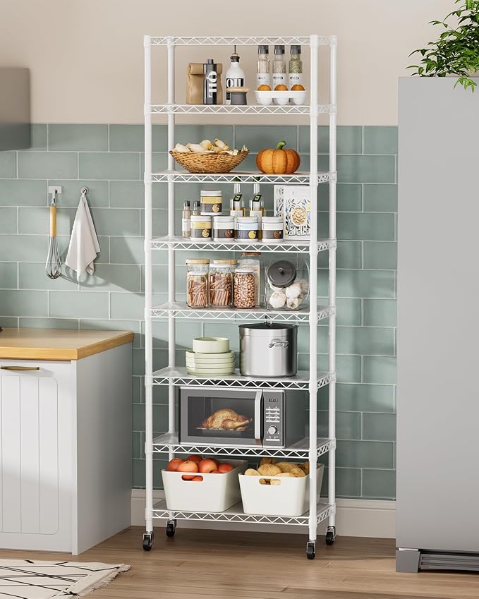 Golpart 8 Tier Shelves Storage Shelf Wire Closet Bathroom Organizers Metal Pantry Kitchen Garage Shelving Unit Laundry Room Organization Home Rack Net Basket Black with Wheels 12”D X 22”W X 74.2”H