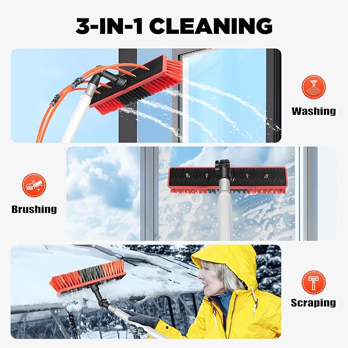 26 Ft Water Fed Pole Kit, Water Fed Brush, Outdoor Tall Window Cleaner Car Glass Solar Panel Cleaning System, Cleaning Brush Tool Extendable Pole Kit Washer Duster Washing Tool
