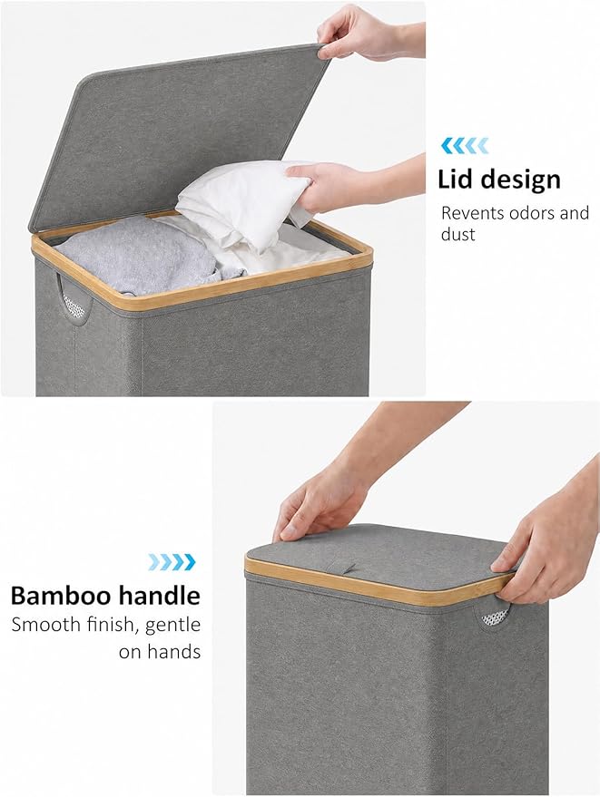 iEGrow Laundry Hamper with Lid, 110L Large Laundry Hamper with Handle and Lid, Collapsible Clothes Basket Organizer with Removable Inner Bag for Clothes Toys Towels - Grey