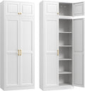 Steeloong 86"Metal Pantry Storage Cabinet with Doors & 4 Adjustable Shelves | Kitchen Pantry Cabinet,White Kitchen Cabinet with 4 Gold Handles,Tall Cabinet for Livingroom,Pantry, Bathroom,Kitchen,Garage
