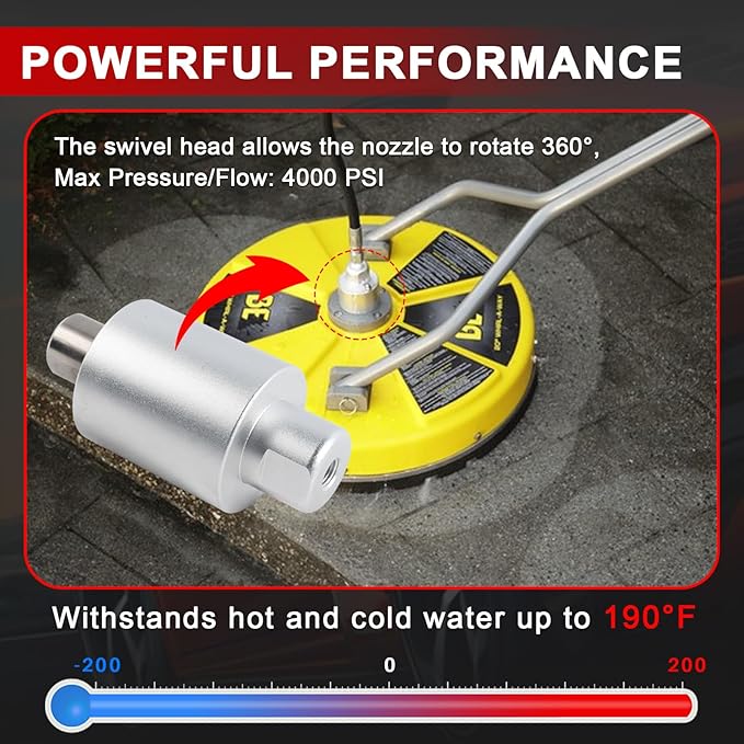 85.790.004 Aluminum Rotary Swivel Head, Replacement for BE Whirl-A-Way Surface Cleaner 16 18 20 22 24 30 inch, Pressure Washer Swivel Head 4000 PSI 8 GPM