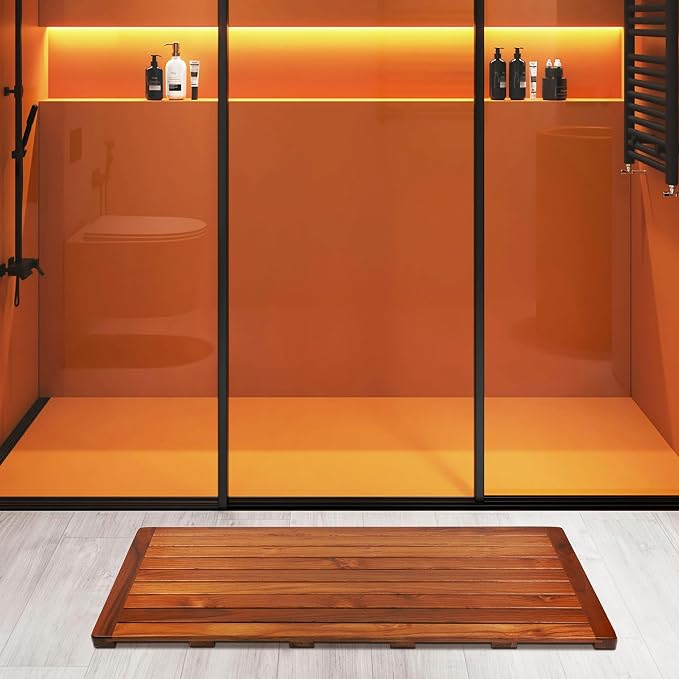 Utoplike Teak Bath Mat, Shower Mats Wood for Bathroom, 40x18 in Extra Large | Solid Wooden, with Non Slip Pads, Floor Mat for Spa Home or Outdoor