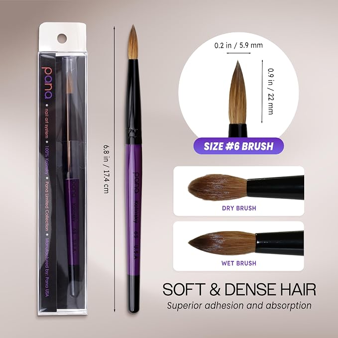 Professional Purple Wood Kolinsky Acrylic Nail Brush (Size: 6, 8, 10, 12, 14, 16, 18, 20, & 22) Pana Brand 100% Pure Kolinsky Hair (Size 6)