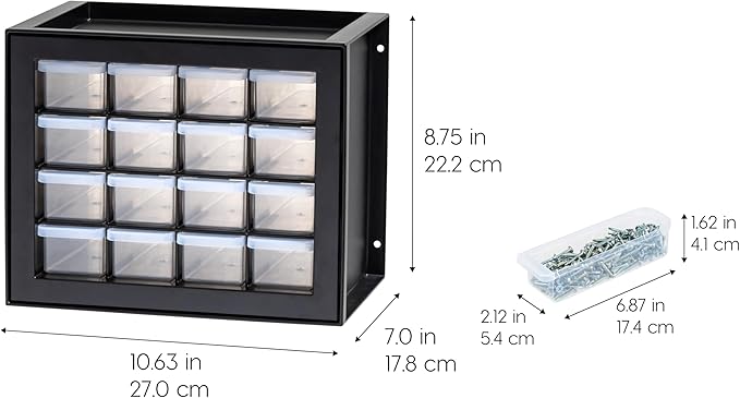IRIS USA 16-Drawer Small Drawer Organizer, Made in USA, Stackable Teacher Toolbox For Crafts, Crayons, Beads, Building Bricks, Water Packets, Screws, Hardware, Desk & Garage Storage, Black