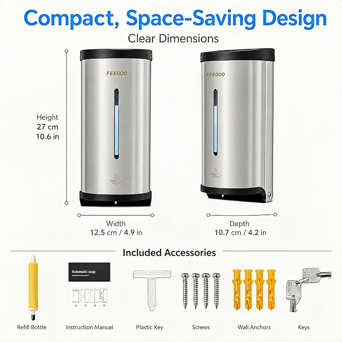 Automatic Soap Dispenser, 27 fl oz Stainless Steel Wall Mounted