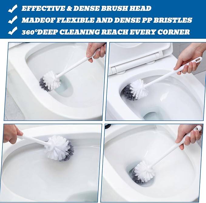 Reallnaive 24 Pack Toilet Brush Bulk, Commercial Heavy Duty Professional Toilet Bowl Cleaning Brush for Bathroom, Restroom Maintenance Cleaning Supplies (White)