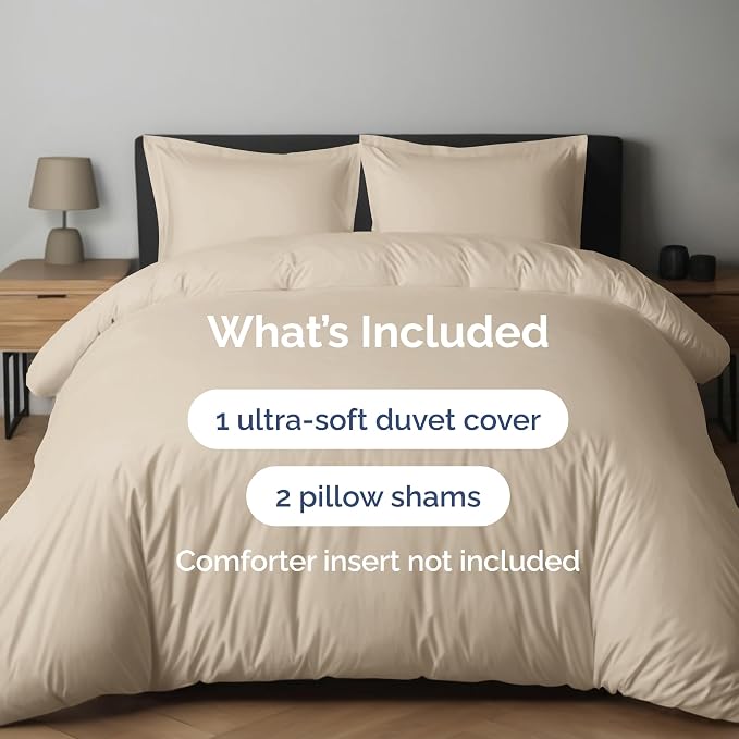 Duvet Cover Full Size Set - Extra Soft Full Duvet Cover 80" x 90" with 2 Pillow Shams for Women, Men, Kids & Teens - Hotel Luxury, Easy-Care w/ Zipper Closures & Ties - Comfy and Breathable (Wheat)