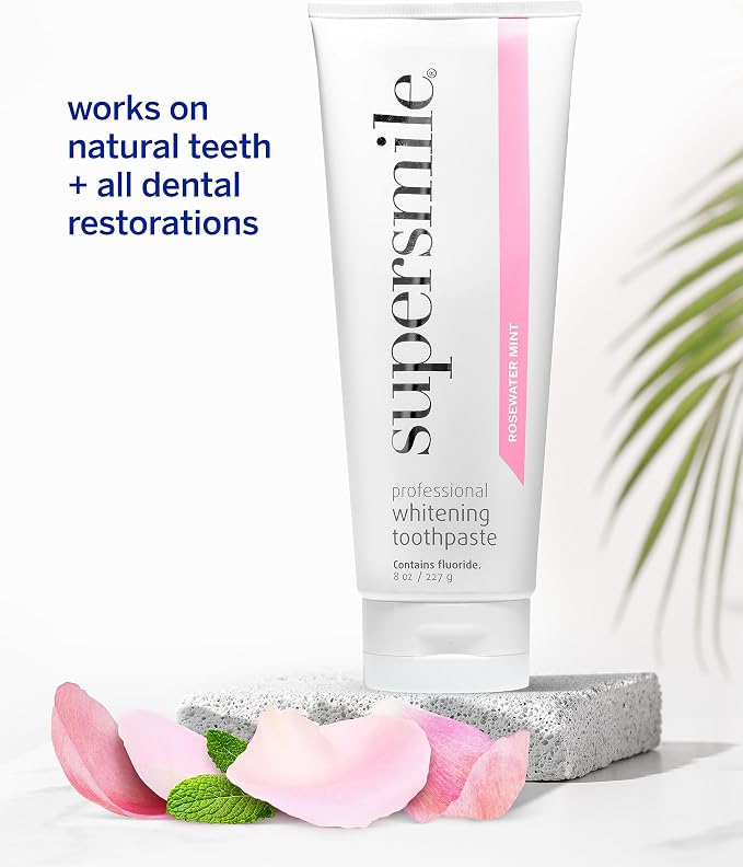 Supersmile Rosewater Mint Whitening Toothpaste, with Fluoride, 8 Oz | Whitens 3 Shades After 1 Day, Moroccan Rosewater + Spearmint Flavor, Veneer Safe, RDA 65, Cavity Protection