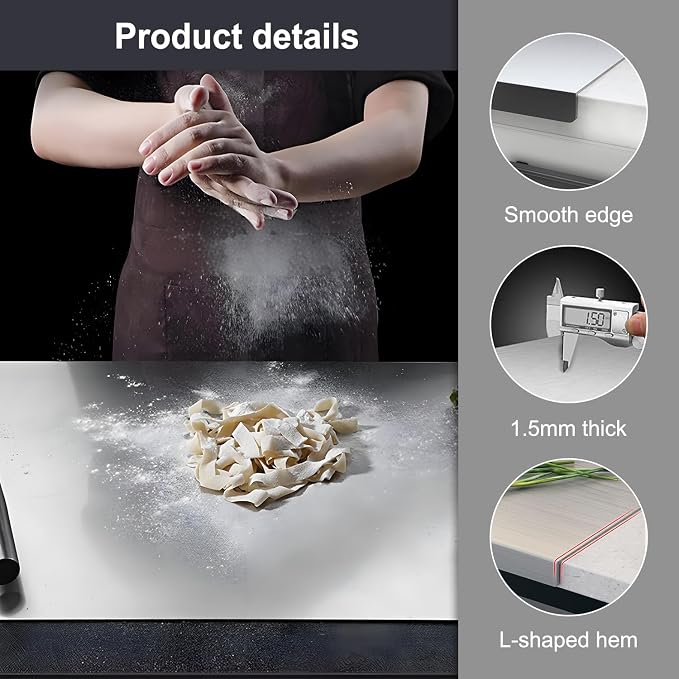 304 Stainless Steel Cutting Board – Stainless Steel Kitchen Chopping Boards Non-Slip, Dishwasher Safe – Ideal for Meat, Vegetables, Fruits, Bread & Baking – Commercial & Home Use (19.6 * 15.7in)