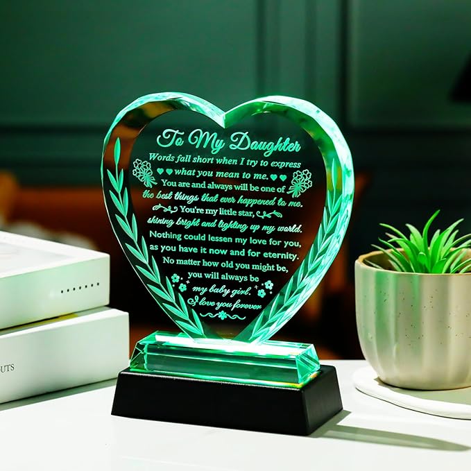 YWHL Daughter Gifts from Dad Mom, Meaningful Birthday Gifts for Daughter Adult with Colorful Light Base, to My Daughter Christmas Graduation Mother's Day Present Ideas