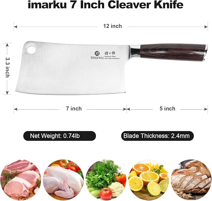imarku Cleaver Knife 7 Inch, Japanese High Carbon Stainless Steel Chopper | Ergonomic handle,sharp edge for meat and vegetable,ideal for home and restaurant, practical gift for dads and cooking lovers