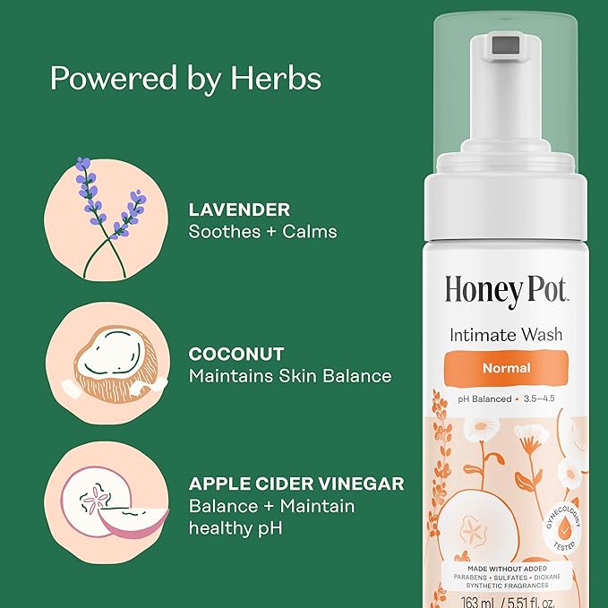 The Honey Pot Company - Feminine Wash - Normal - pH Balanced, Herbal Infused Plant-Based Feminine Care for Sensitive Skin - Daily Intimate Cleanser for Women - 5.51 Fl Oz (Pack of 3)