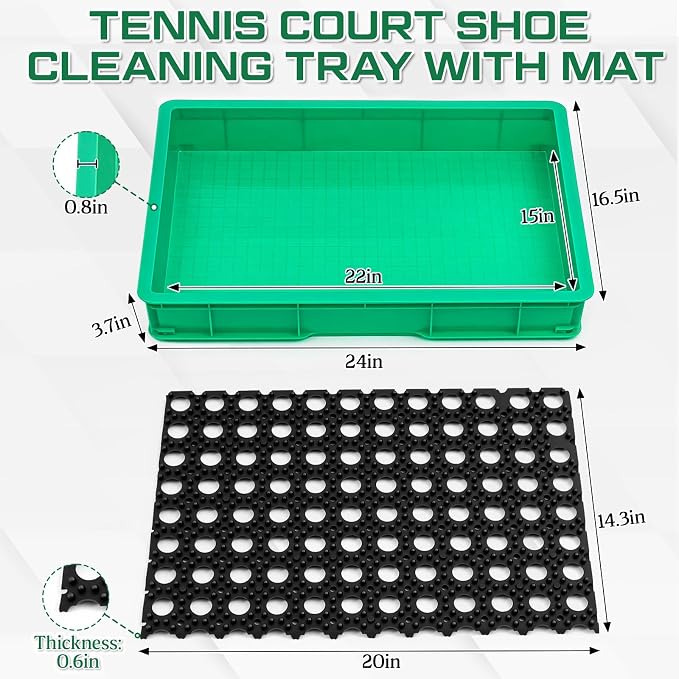 Cinnvoice Tennis Court Shoe Cleaning Tray with Brush Mat, Clay & Sand Removal for Courts, Sports Facilities, Entryway Boot Cleaner, 24 x 16.5 x 3.7 Inches