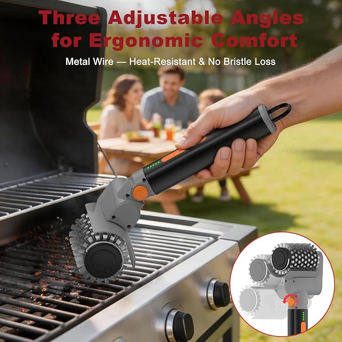 Electric Grill Brush, Rechargeable USB BBQ Grill Cleaner with 3-Speed & 3 Heads, 150+ Min Runtime, Waterproof & Heat Resistant, Cordless Rotary Grill Brush for Outdoor Barbecue Grates