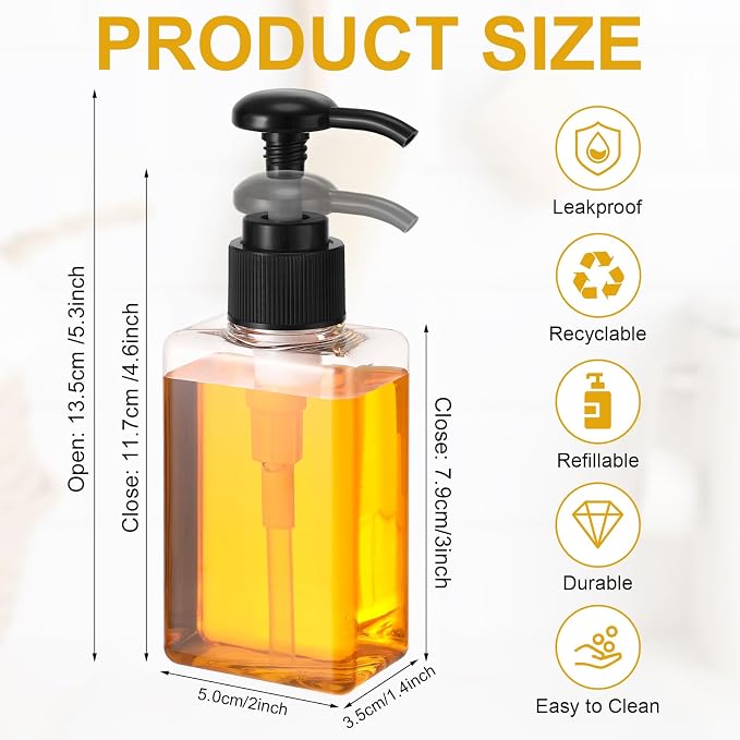 Domensi 100ml /3.4 oz Pump Bottle Mini Travel Bottles Small Dispenser Containers Plastic Pump Lotion Dispenser Empty Square Travel Size Containers Toiletries