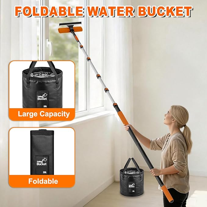 SISUPASSIE 30FT Reach High Ceiling Duster Kit, Window Cleaning kit with 5-24FT Extension Pole, Fan Duster for Ceiling Fan Blades, Microfiber Feather Duster, Window Squeegee