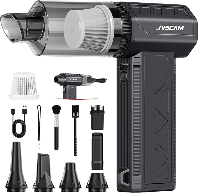 JVSCAM Compressed Air Duster,150000RPM Electric Air Duster, Vacuum Cleaner & Bag Vacuum 3-in-1, Rechargeable with 3-Gear Adjustable Wind Speed for Keyboard,Computer,Car,Home and Storage Bag Sealing
