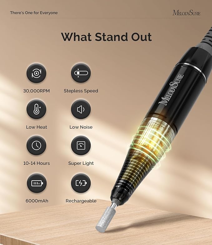 MelodySusie Entry-Level Clip-On Rechargeable Nail Drill, Scamander(SC320H) 30000RPM Popular Classic E-File with LCD Display for Manicure Shaping & Gel Removal, Perfect for Nail Art Training & Home Use