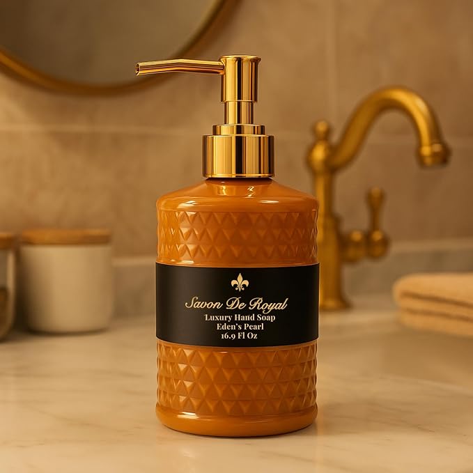 Savon De Royal Luxury Liquid Hand Soap, Jasmine Scent, Moisturizing Vegan Kitchen & Bathroom Soap for Hand Wash, Gentle & Nourishing Formula, Refillable Bottle 16.9 Fl Oz, Eden's Pearl