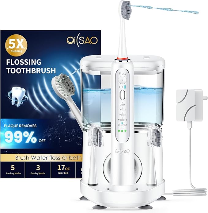 Electric Toothbrush with Water Flosser Combo,Sonic Flossing Toothbrush Wh | 3-in-1,5 Brush Modes,500ML Tank,Gum Care,Braces Friendly ,Bridge Cleaning Sonic Toothbrush & Water Flosser Combo