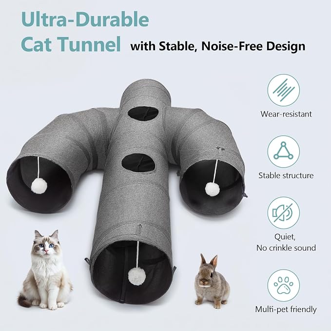 Ownpets Cat Tunnel Sturdy Oxford Fabric Cat Tunnel Toy, Cactus Shape Collapsible Cat Tunnels for Indoor Cats,Interactive Peek Hole Pet Tunnel Tube with Cat Wand Toy
