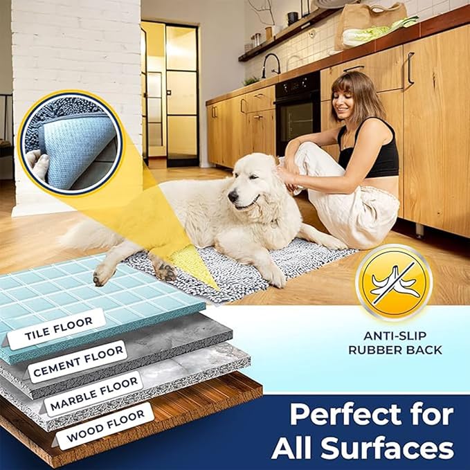 Muddy Mat® | Chenille Bathroom Rugs Quick Dry Microfiber Mats Non Slip Washable, Extra Thick, Soft and Highly Absorbent Bath Mats for Bathroom, Kitchen, and Shower Floor - White 24"x35"