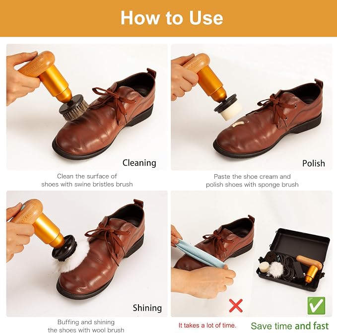 75W Power Electric Shoe Polisher, Adjustable 6 Speed Electric Polisher, Perfect for Leather Shoes and Sneakers, 3 Brush Heads,Time-Saving Solution for Shoe Cleaning (1) (Large)